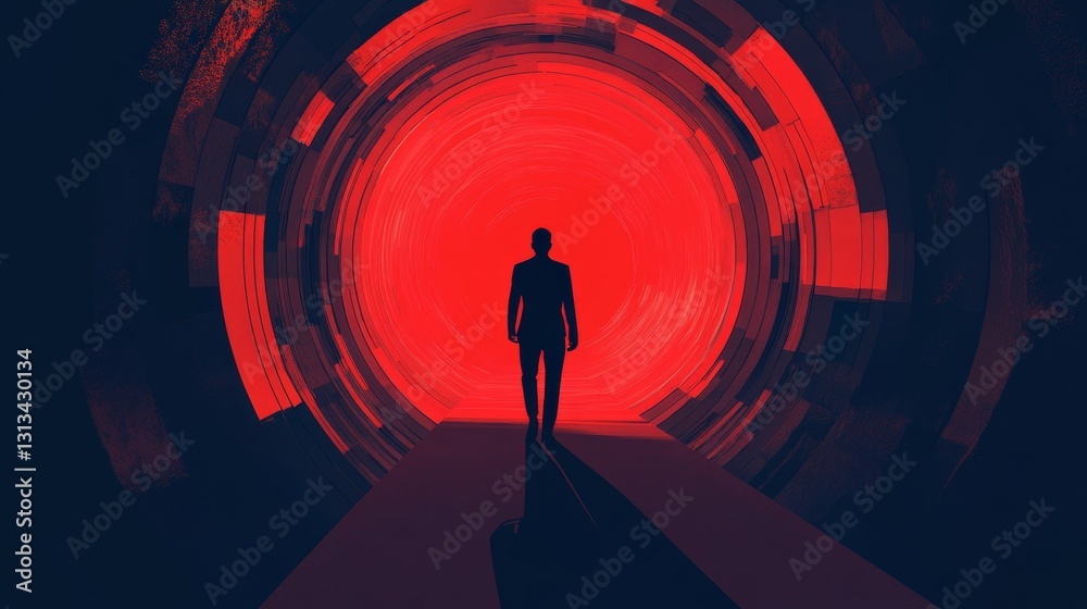custom made wallpaper toronto digitalMysterious Silhouette Walking Towards Red Circular Portal