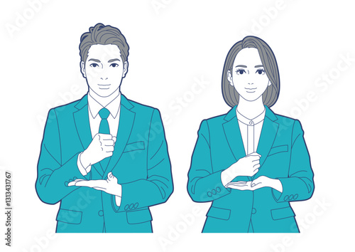 手を打って納得するスーツ姿の男女