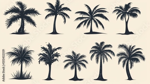 Graphic palm tree icon  logo set