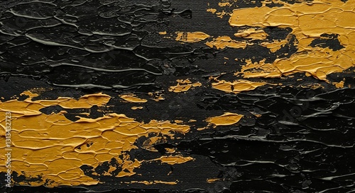 Dynamic Black and Gold Abstract Painting