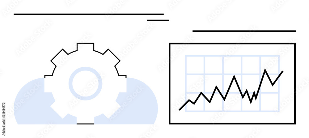 Gear with cloud and upward trendline on graph suggest operations, strategy, analysis, and improvement. Ideal for business, data, workflow, innovation technology success performance. Flat simple Gear with cloud and upward trendline on graph suggest operations, strategy, analysis, and improvement. Ideal for business, data, workflow, innovation technology success performance. Flat simple