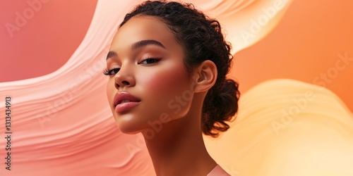 A woman with a pink background and orange hair