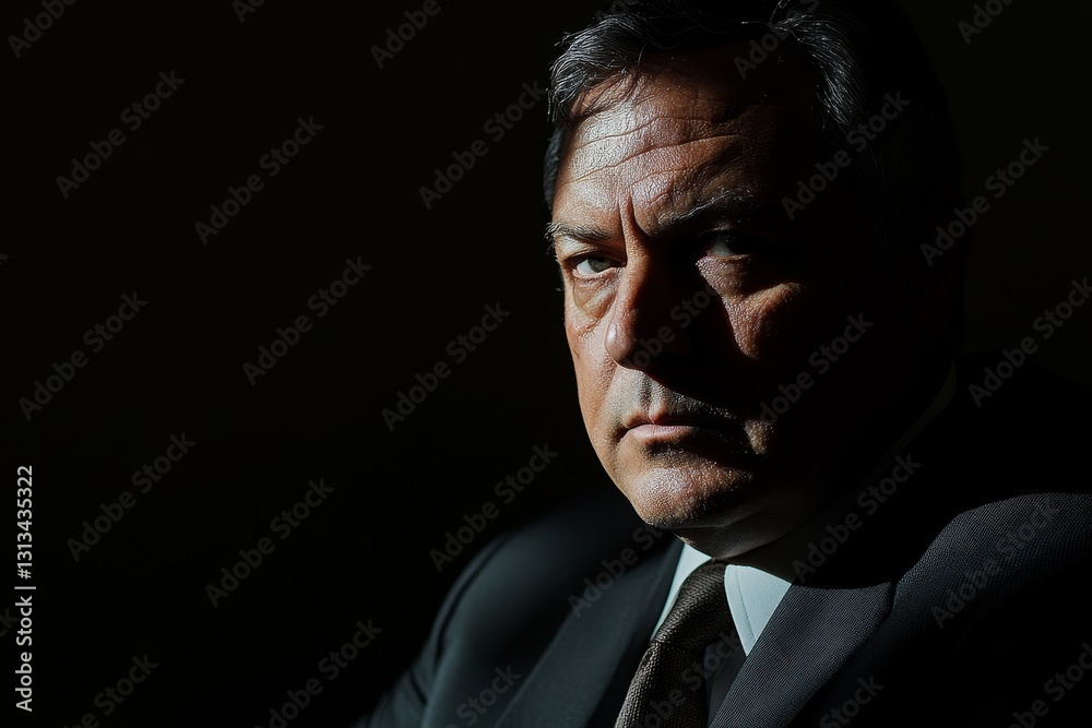 Fototapeta premium A man in a suit is looking at the camera with a serious expression