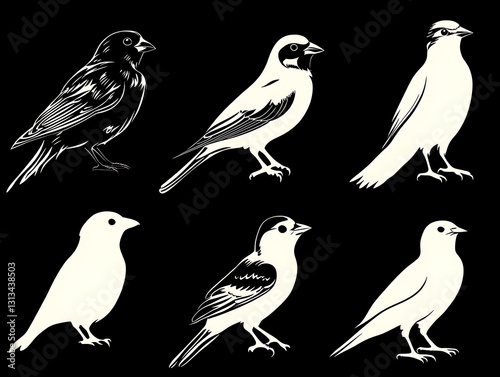 Wallpaper Mural Six Bird Silhouettes, Black Background Torontodigital.ca