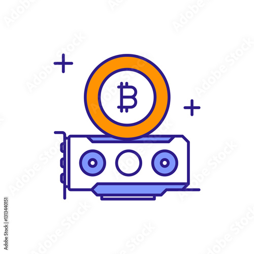 Mining Rig Icon in Colors for Cryptocurrency Mining and Blockchain Validation.