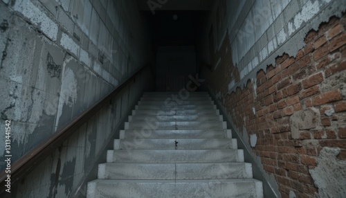 Dark Abandoned Stairwell with Weathered Walls and Stone Steps