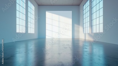 A pristine white screen reflecting spacious light in a modern gallery minimalist interior design artistic serenity