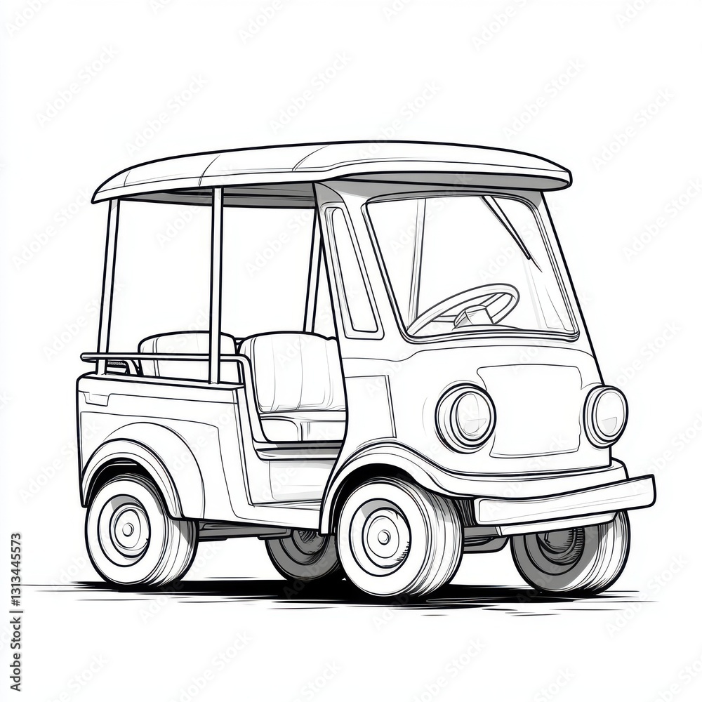 Obraz premium Cute cartoon tuktuk coloring page for kids fun activity creative learning engaging art bright imagination