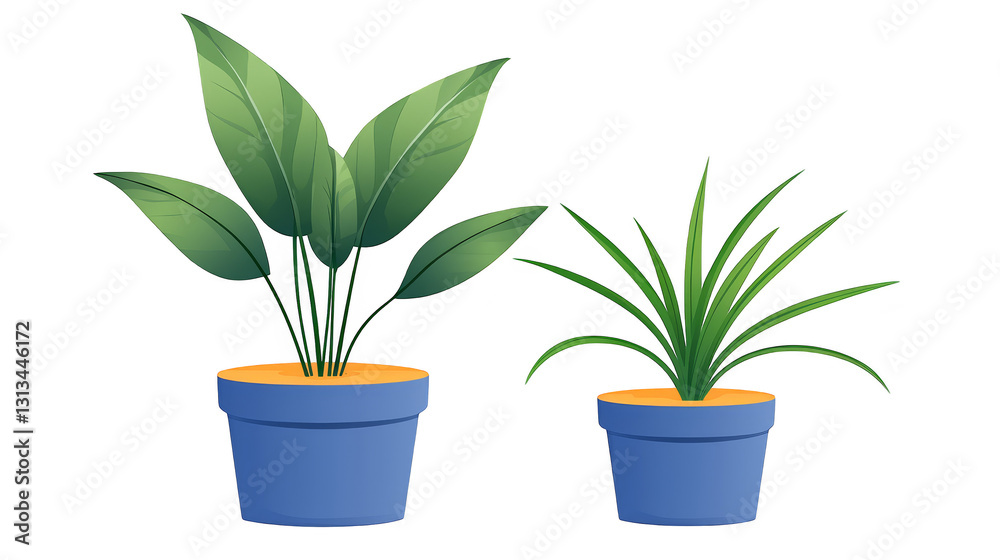 Fototapeta premium Two potted plants flourishing in sunlight, a touch of green serenity for cozy spaces