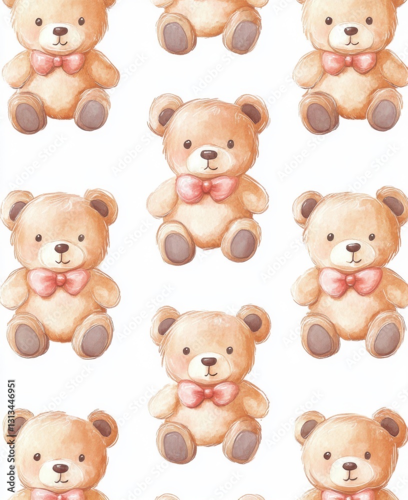 Cute teddy bear illustration pattern children's room digital art playful atmosphere top-down view whimsical design Cute teddy bear illustration pattern children's room digital art playful atmosphere top-down view whimsical design