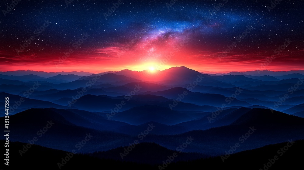 Serene mountain vista under a starlit night sky with ethereal aurora lighting in a deep landscape backdrop, nature tranquility Serene mountain vista under a starlit night sky with ethereal aurora lighting in a deep landscape backdrop, nature tranquility