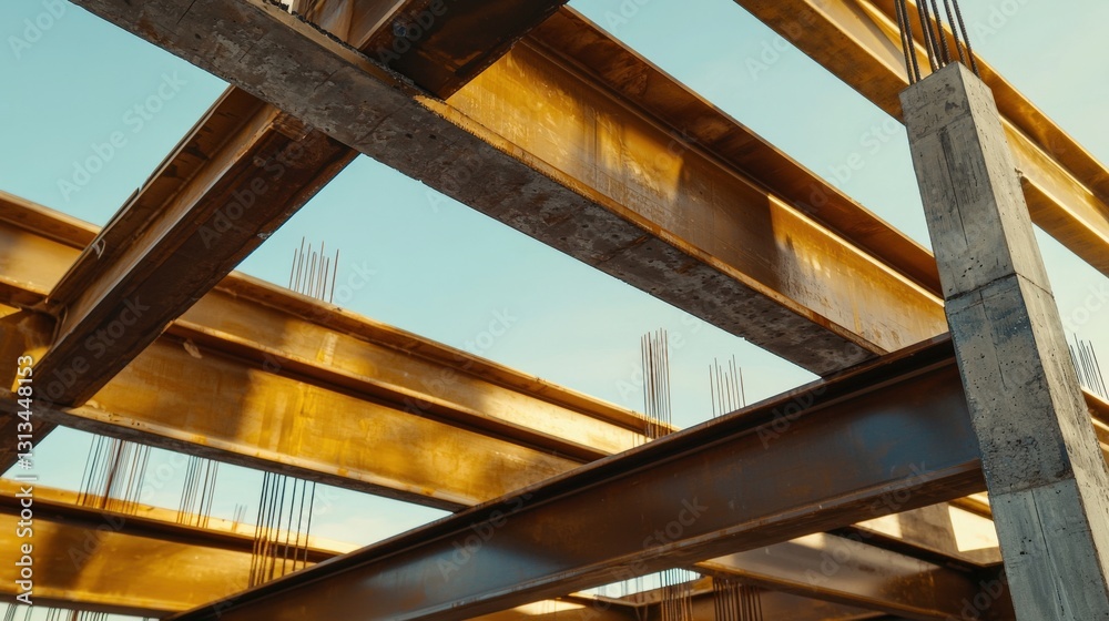 Detailed View of Steel Beams in Construction Framework Against Sky Detailed View of Steel Beams in Construction Framework Against Sky