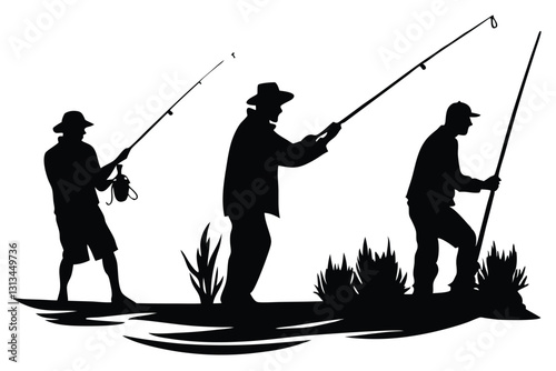 Fishing vector file Black and white Fishing silhouette