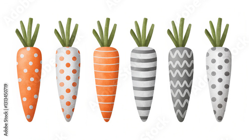 Stylized carrots in various colors and patterns, showcasing creativity and fun