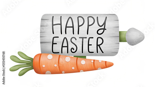 Happy Easter sign with carrot illustration, perfect for spring celebrations