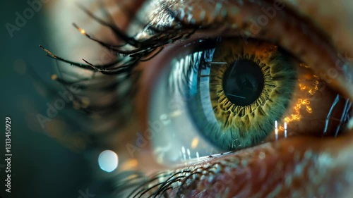 A close-up of an eye showcasing intricate circuitry and digital elements, symbolizing technology, vision, and innovation.