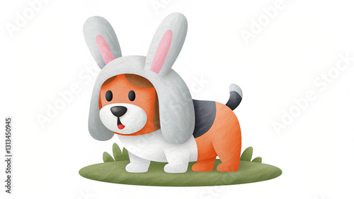 Cute puppy dressed as bunny, playful and whimsical character illustration