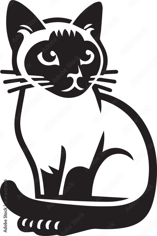Obraz premium Siamese cat vector in black and white