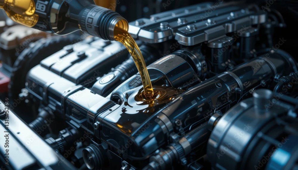 Oil Pouring into Engine for Maintenance and Performance Enhancement Oil Pouring into Engine for Maintenance and Performance Enhancement