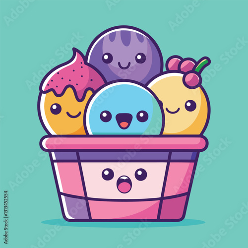 Kawaii frozen dessert with cute and smiling faces