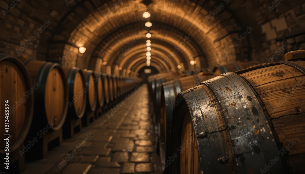 Rustic Wine Cellar with Wooden Barrels and Soft Ambient Lighting Rustic Wine Cellar with Wooden Barrels and Soft Ambient Lighting