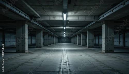 Empty Underground Parking Garage with Industrial Concrete Walls