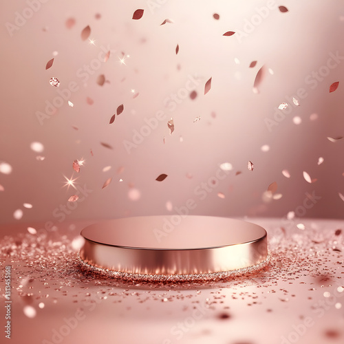 Elegant Rose Gold Podium with Confetti Celebration