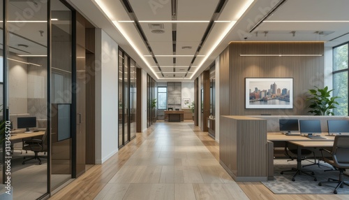 Modern Office Interior Design with Natural Light and Wood Accents