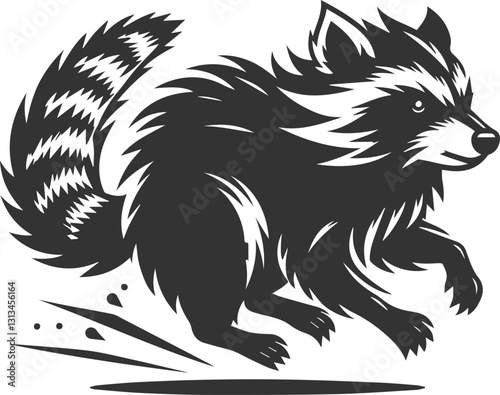 silhouette of a raccoon running full speed, fur bristling animal vector