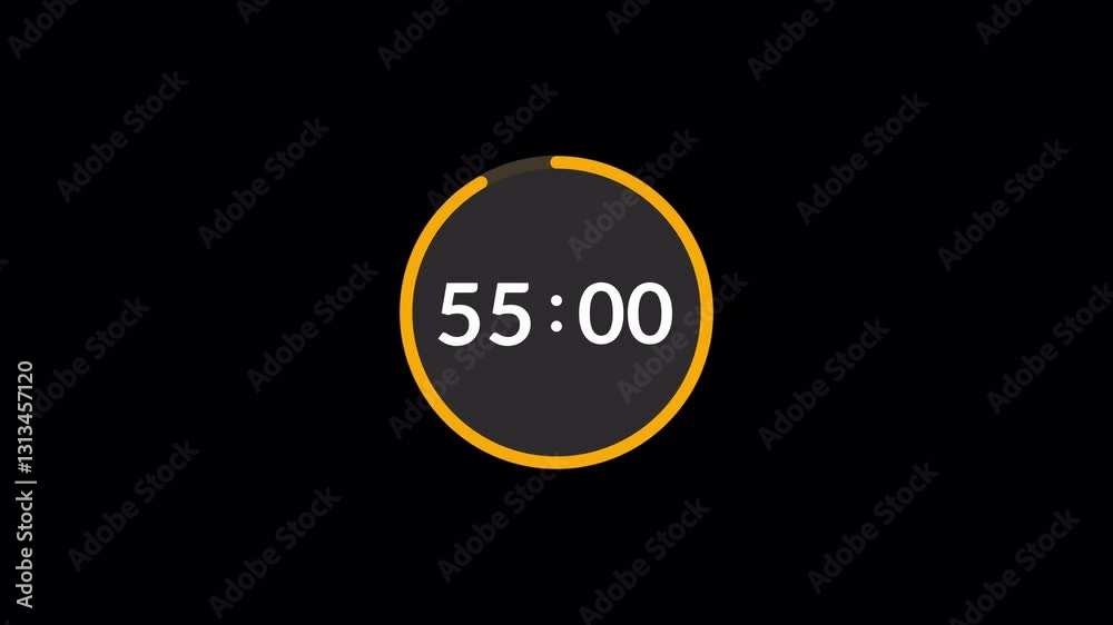 sixty seconds circle countdown animation, 60 seconds timer countdown on black background, 1 minutes countdown.