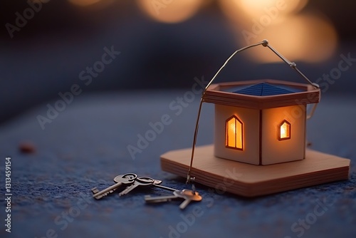 Warm Sunset Miniature House with Keys