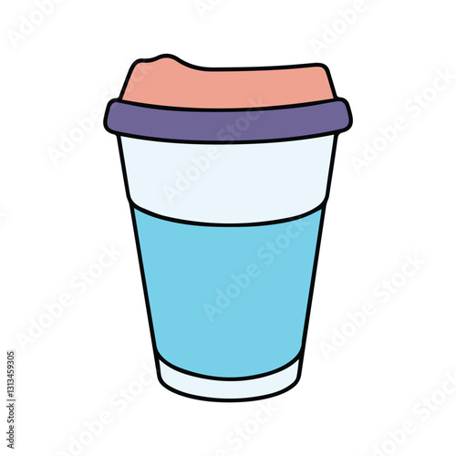 Cartoon Illustration of a Light Blue Disposable Coffee Cup