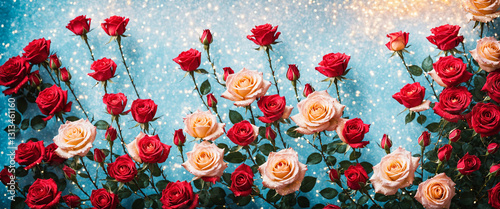 vibrant roses with sparklin...