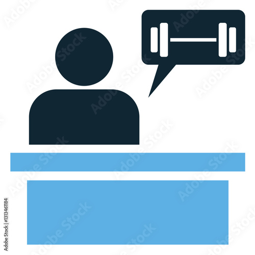 Gym receptionist icon in a modern flat style. Perfect for fitness centers, gyms, customer service, front desk, and membership designs. Ideal for sport, wellness, and business-related projects.
