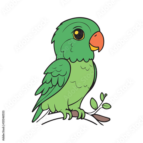 Cute cartoon parrot perched on a branch