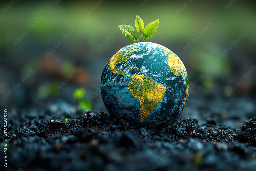 small globe with green plant sprouting from top, symbolizing growth and sustainability small globe with green plant sprouting from top, symbolizing growth and sustainability