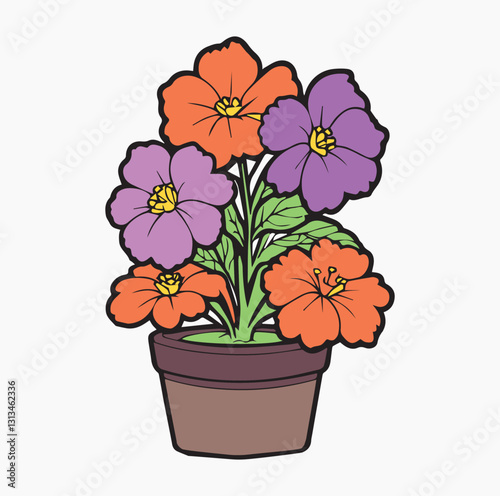 Colorful flower pot with vibrant blossoms