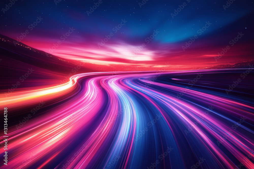 Vibrant light trails create stunning abstract landscape at dusk Vibrant light trails create stunning abstract landscape at dusk