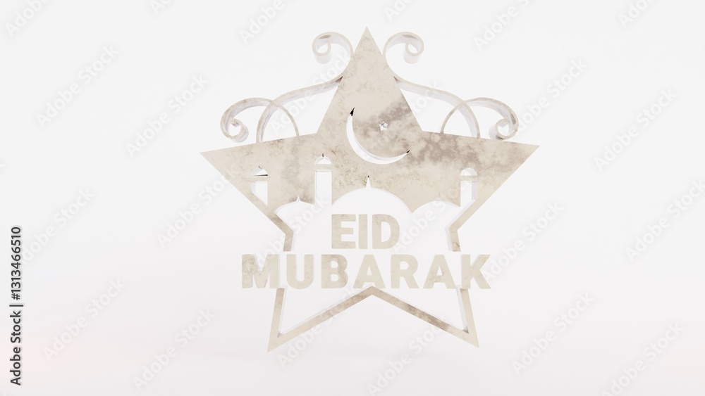Obraz premium Celebrate Eid with this stunning Eid Mubarak 3D image, featuring a crescent moon and star, symbolizing Islamic culture. Perfect for festival posters, greeting cards, banners, and backgrounds.