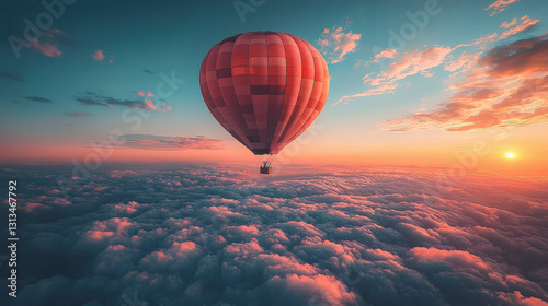 Hot Air Balloon Floating Above the Clouds photo