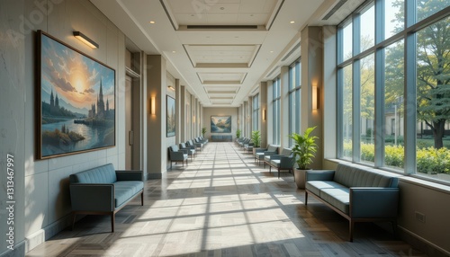 Wallpaper Mural Elegant and Spacious Hallway with Natural Light and Artwork Display Torontodigital.ca