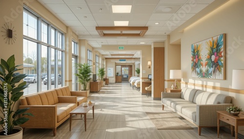 Bright and Inviting Hospital Waiting Area with Modern Decor