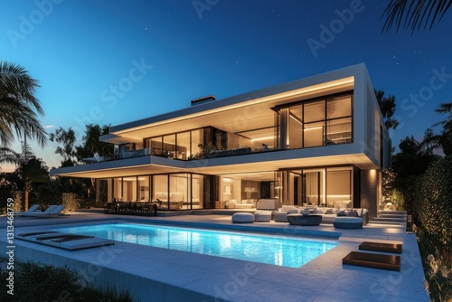 Wallpaper Mural Modern Villa Pool Evening View Torontodigital.ca