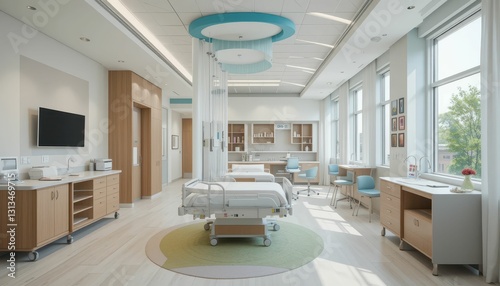 Modern Hospital Room with Natural Light and Comfortable Design
