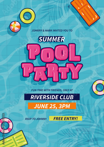 colorful fresh sunny pool party invitation summer poster flyer template