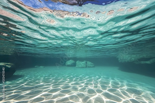 underwater scene with a dominant turquoise hue