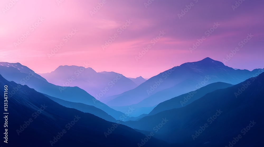 Majestic mountain range under a beautiful pink and purple sky Majestic mountain range under a beautiful pink and purple sky