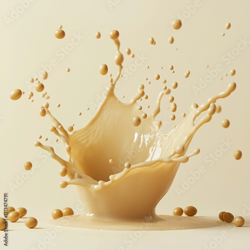 Creamy liquid splash with droplets creating dynamic motion and texture