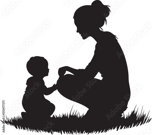 Happy Mothers' Day Silhouette, Mom with Baby Icon