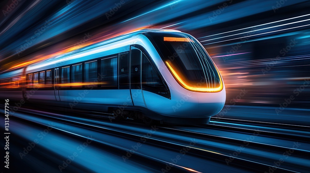 High-Speed Modern Train in Motion with Bright Lights and Dynamic Effects High-Speed Modern Train in Motion with Bright Lights and Dynamic Effects